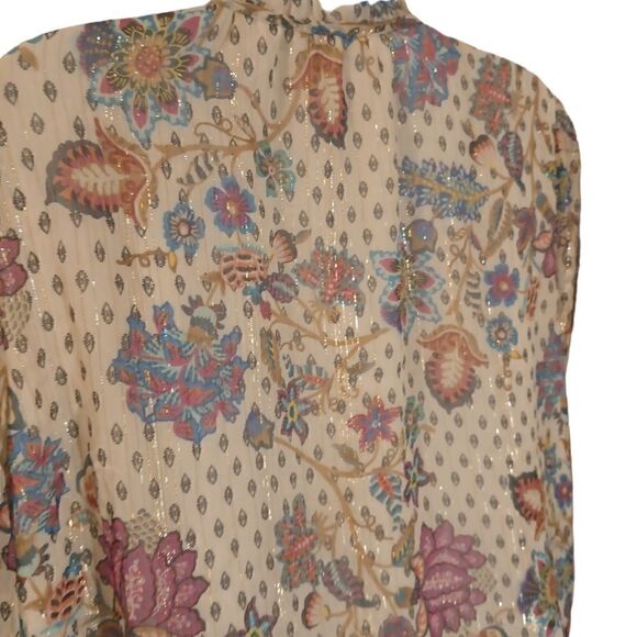 LOFT shimmer Vine smocked ruffle tie neck blouse size LP - Picture 7 of 11